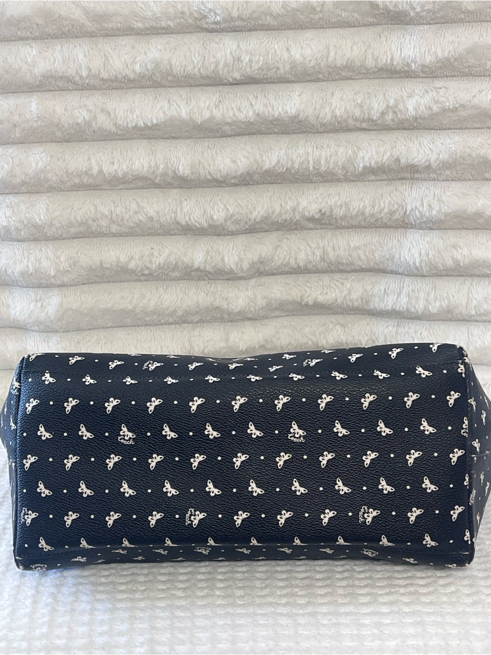 COACH Taylor Black Coated Canvas Tote with White Butterfly Signature Print - Picture 7 of 10